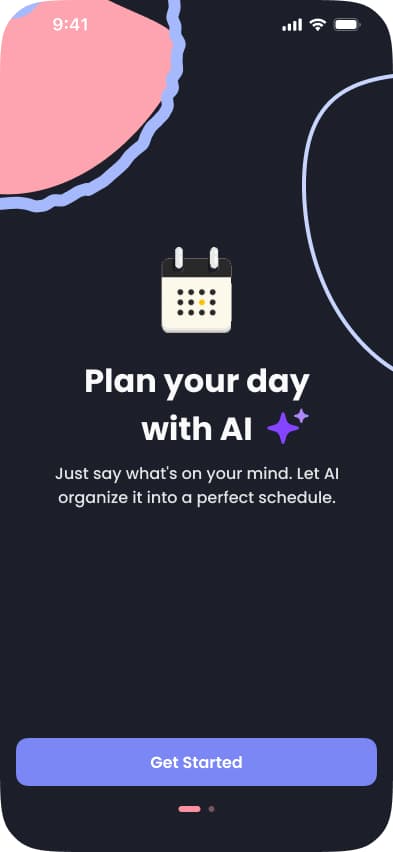 LifeForge onboarding in dark mode — plan your day with AI