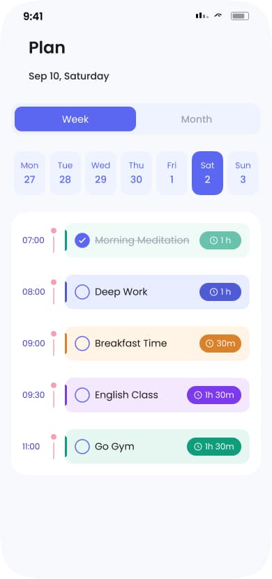LifeForge plan and calendar in light mode — week view