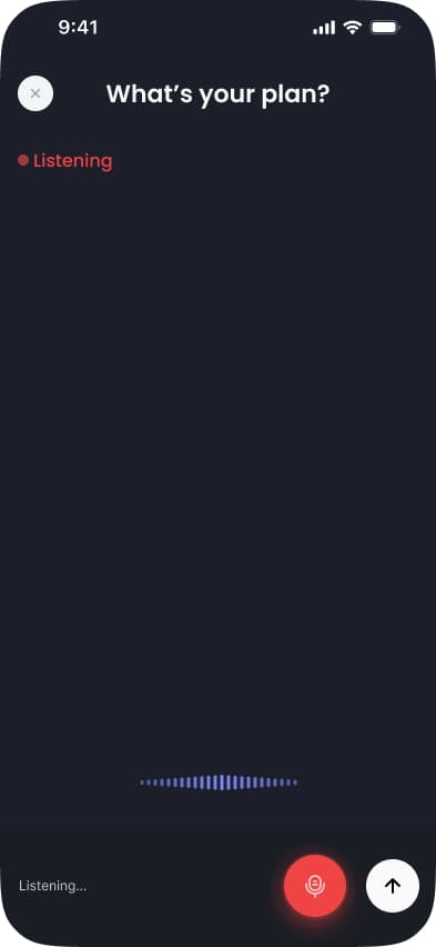 LifeForge voice capture in dark mode — listening state